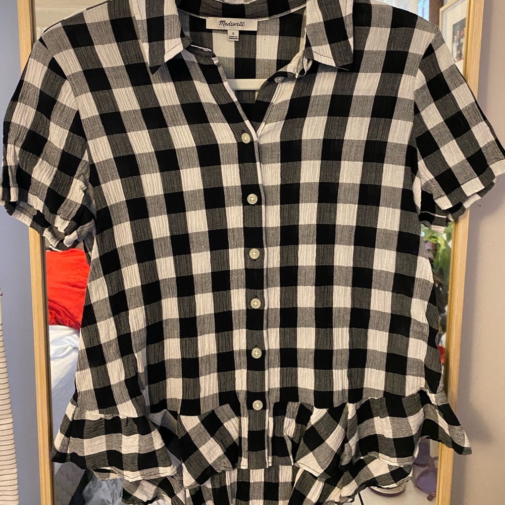 Madewell Gingham Ruffled Edge Button Down